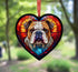 Bulldog Stained Glass Effect Heart Suncatcher